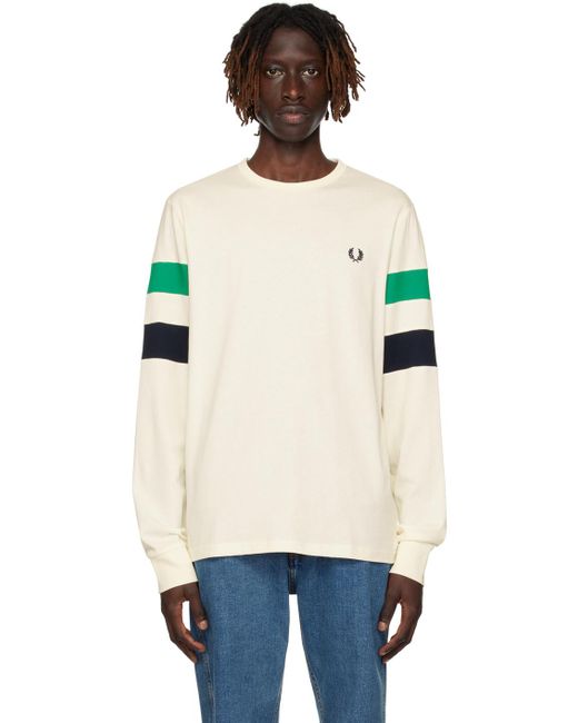 Fred Perry Black Off-white Paneled Long Sleeve T-shirt for men