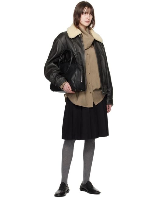 DUNST Black Aviator Leather Bomber Jacket