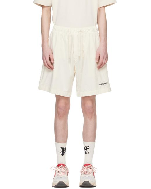 Palm Angels Natural Off-white Embroidered Shorts for men