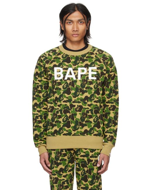A Bathing Ape Green Khaki Abc Camo Crystal Stone Sweatshirt for men