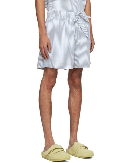 Tekla White & Blue Drawstring Pyjama Shorts for Men | Lyst