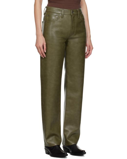 Agolde Green Khaki Sloane Leather Pants