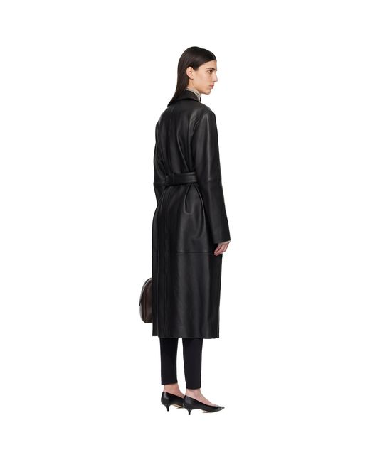 Totême Black Belted Leather Coat