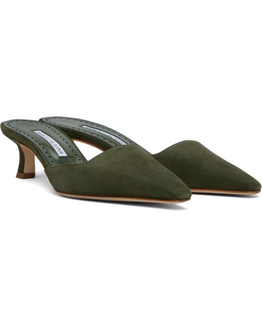 Manolo Blahnik Black Khaki Moiramu Mules