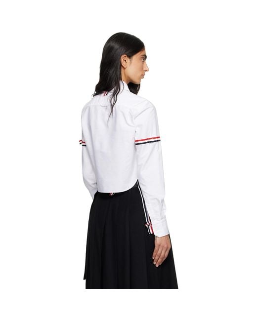 Thom Browne White Oxford Armband Cropped Round Collar Shirt