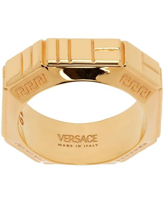 Versace Metallic Gold Greca Quilting Ring for men