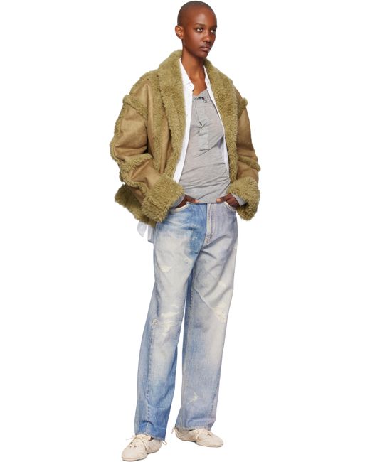 [OPEN YY]PANELED FAUX-SHEARLING JACKET-,BROWN(大人気) OPEN YY Tan Paneled Faux-Shearling Jacket in Brown | Lyst