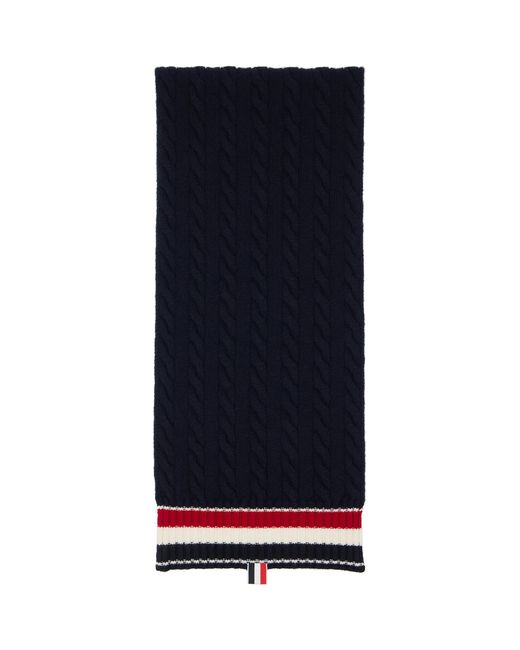 Thom Browne Blue Cable Knit Wool Scarf