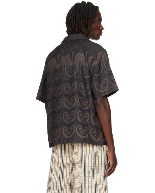 Commas Black Painted Shell Silk Camp Collar Shirt for men