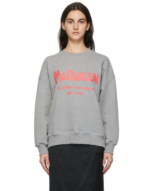 Alexander McQueen Cotton Grey Mcqueen Graffiti Sweatshirt in Gray - Lyst