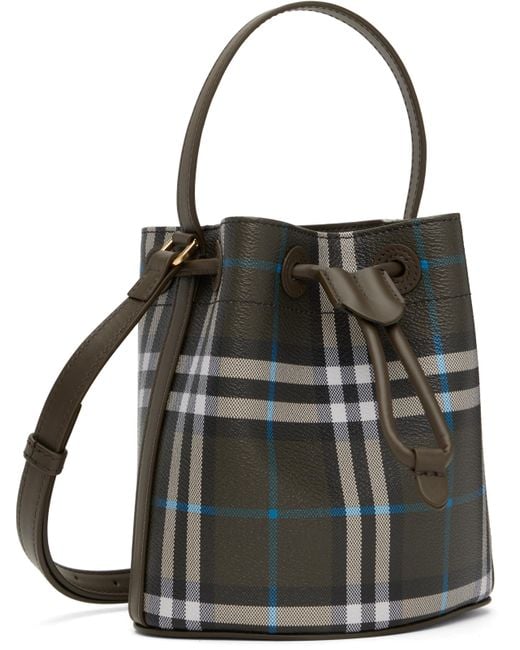 Burberry グレー ミニ チェック バケットバッグ Black