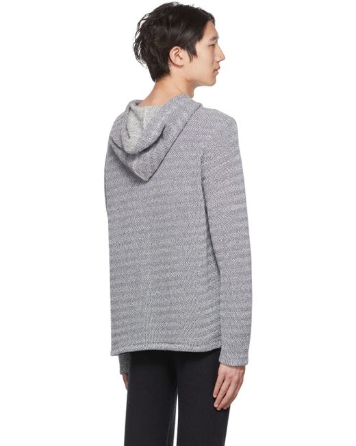 メンズ Vince オフホワイト&ネイビー ルーズニット プルオーバーフーディ Multicolor