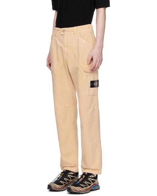 メンズ Stone Island ベージュ ロゴパッチ カーゴパンツ Black