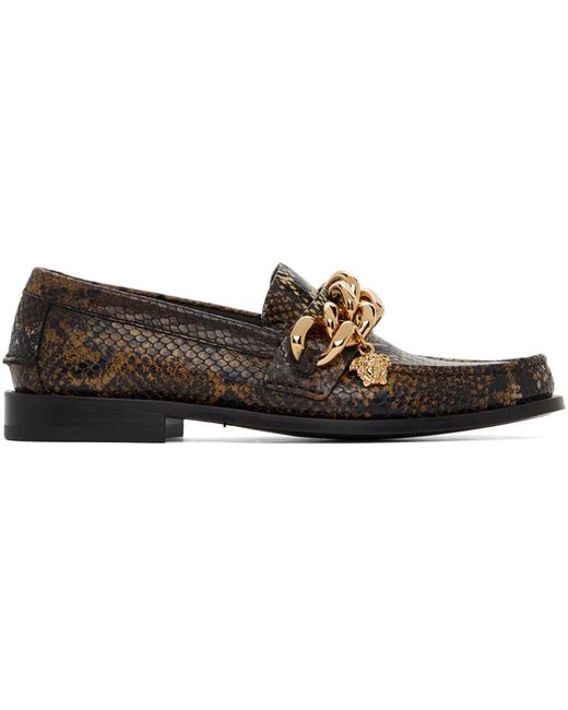 Versace Brown Snake Medusa Chain Loafers for men