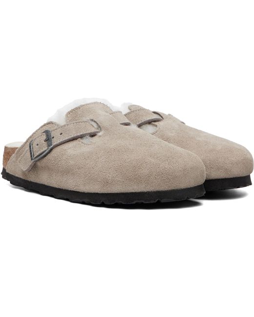 Birkenstock Gray Narrow Boston Shearling Loafers