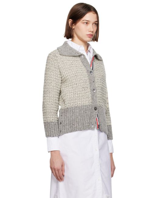 Cardigan Gris En Point Froncé À Quatre Rayures Et À Manches Raglan Thom Browne en coloris Multicolor