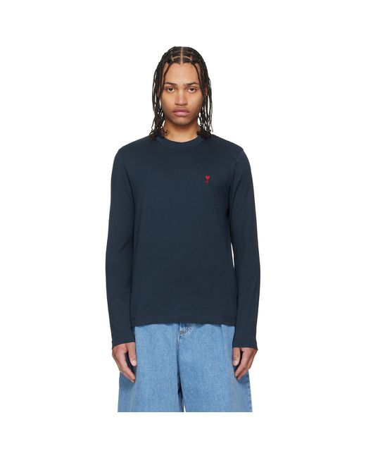 AMI Blue Cotton Ami De Coeur Long Sleeves T-Shirt for men
