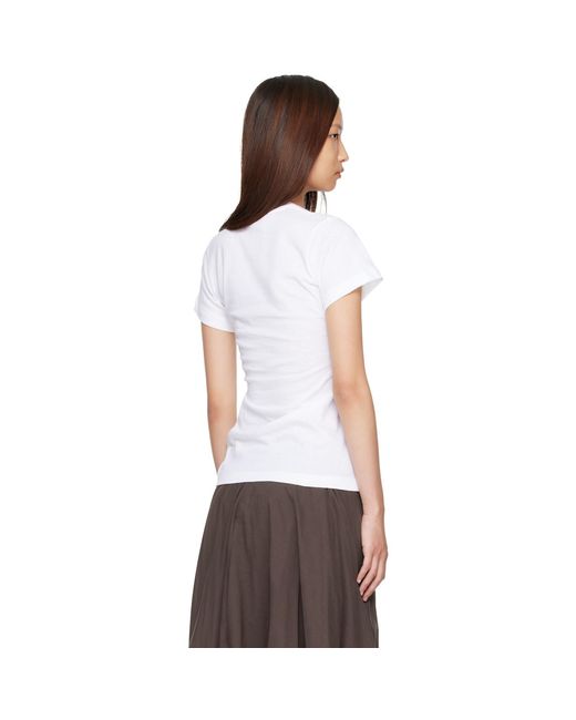 Totême White Wide-Ribbed V-Neck T-Shirt