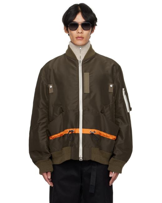 メンズ Sacai カーキ ナイロンツイル ブルゾン ボンバージャケット Black