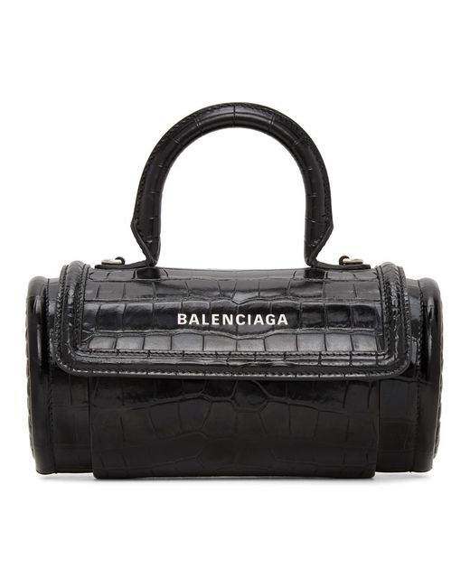 Balenciaga Black Croc Round Top Handle Bag Lyst