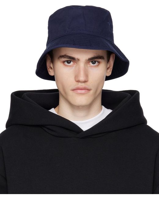 Acne Blue Navy Embroidered Bucket Hat for men