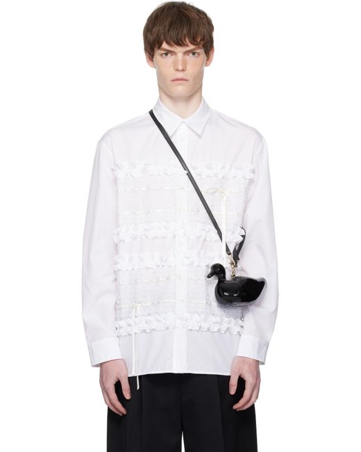 メンズ Simone Rocha ホワイト レースリボン トリム イージー シャツ Black