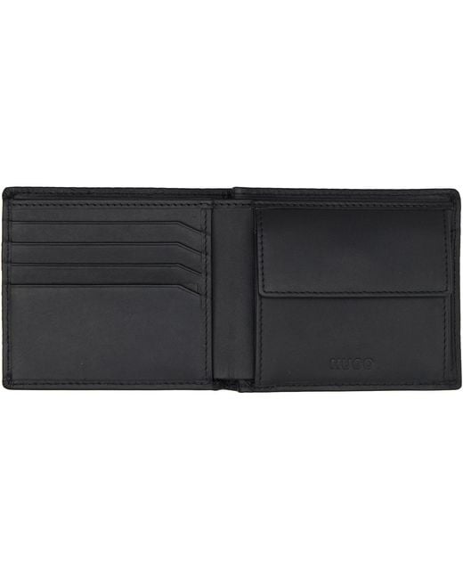 HUGO Black Logo-Pattern Leather Wallet for men