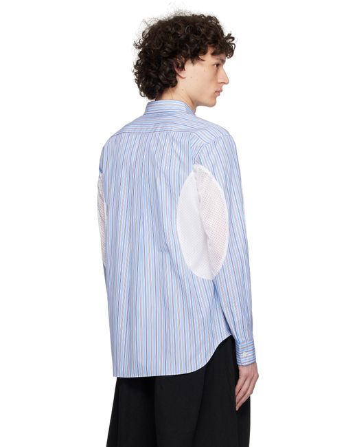 Chemise Bleue En Popeline Fine De Coton Et En Filet De Polyester À Rayures Comme des Garçons pour homme en coloris White