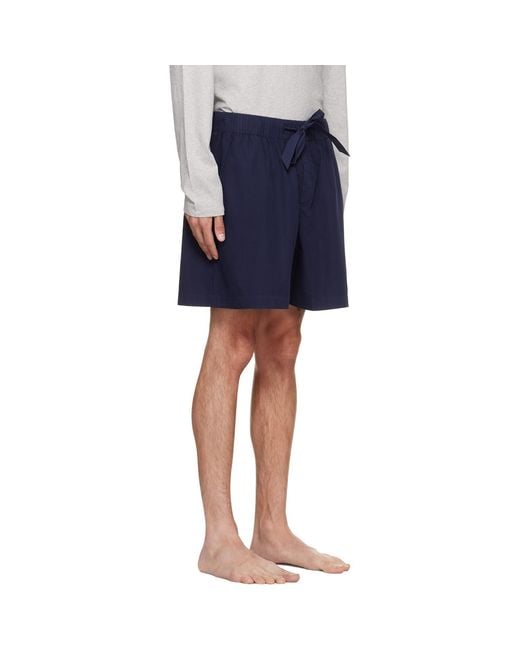 Tekla Blue Poplin Pyjama Shorts for men