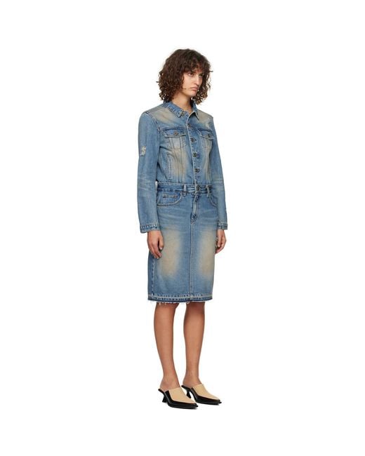 we11done Black Washed Denim Midi Dress