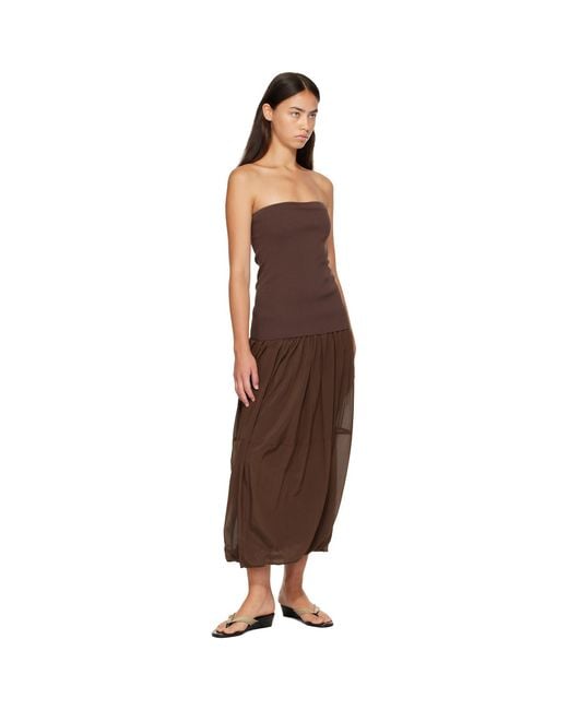 St. Agni Brown Strapless Balloon Hem Maxi Dress