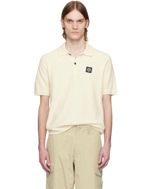 メンズ Stone Island オフホワイト Soft Organic Cotton Micro Stitch ニットポロシャツ Natural