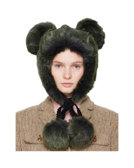 Anna Sui Black Ssense Exclusive Faux Fur Teddy Bear Hat