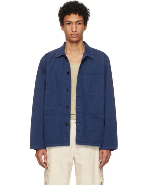 Nudie Jeans Blue Buddy Herringbone Chore Jacket for men