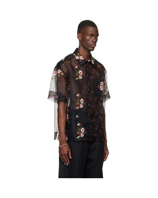 Simone Rocha Black Sheer Patchwork Boxy Shirt for men