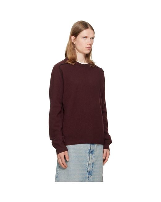 Maison Margiela Red Burgundy Virgin Wool Crewneck Sweater for men