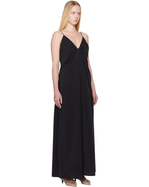 Rohe Black Hammered Silk V-Neck Strap Maxi Dress