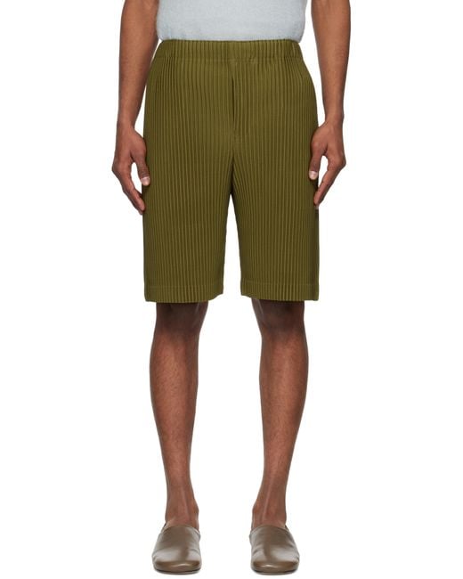 Homme Plissé Issey Miyake Green Khaki Color Pleats Shorts for men