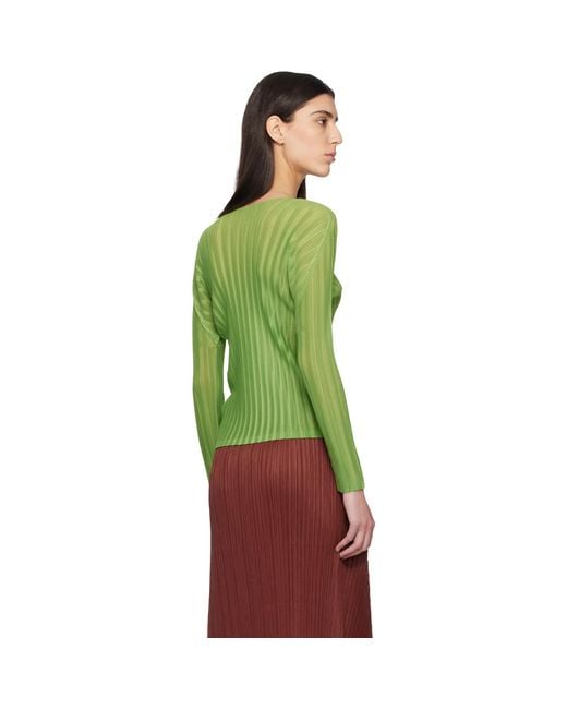 Pleats Please Issey Miyake Green Rib Pleats November Top