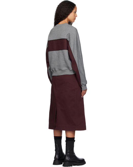 【3.1 Phillip Lim】ドレープ スウェットシャツ ワンピース 3.1 Phillip Lim グレー&バーガンディ ドレープ スウェット