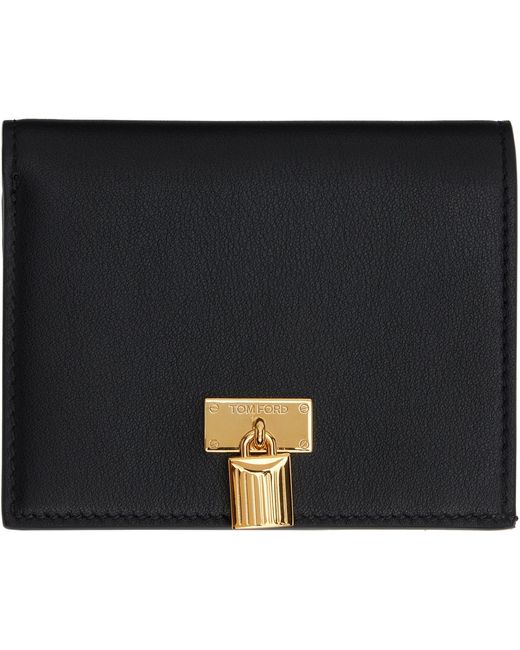 Tom Ford Black Grain Leather Padlock Compact Wallet