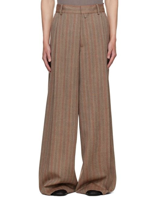 Dries Van Noten Brown Tan Wide Pleated Trousers for men
