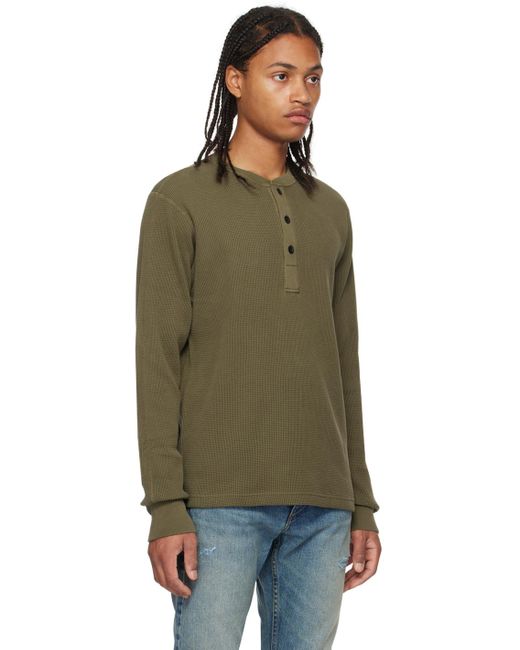 Rag & Bone Green Khaki Garment-dyed Henley for men
