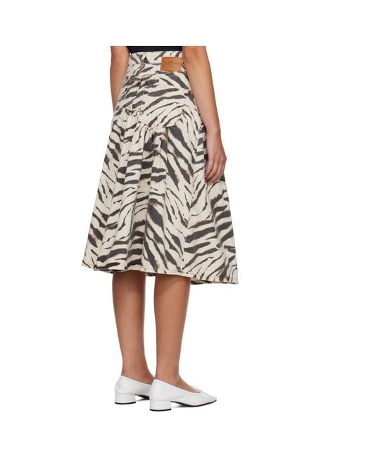 Ganni Black Off- & Printed Denim Midi Skirt