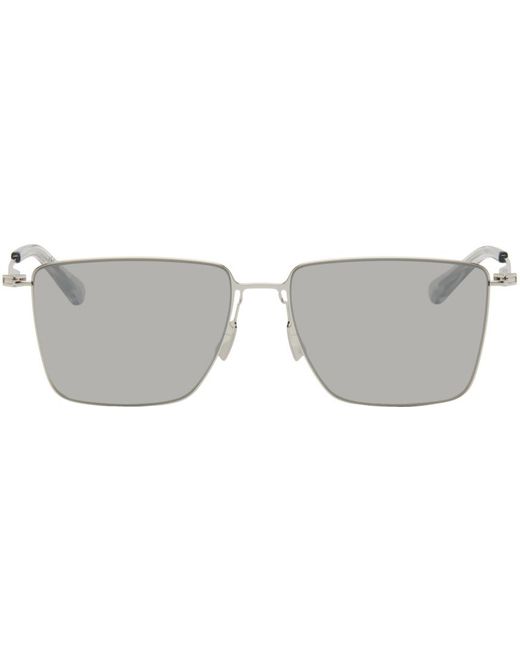 Bottega Veneta Black Silver Ultrathin Rectangular Sunglasses