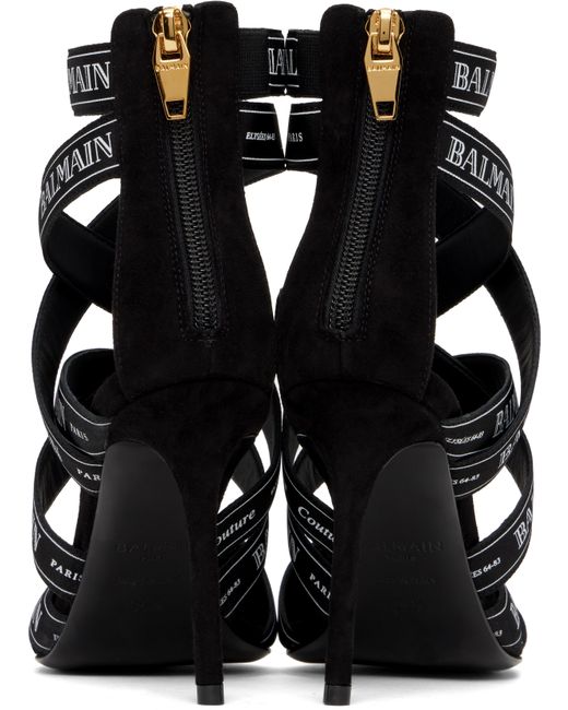 Chaussures À Talon Aiguille Noires En Suède À Motif À Logos Couture Balmain en coloris Black