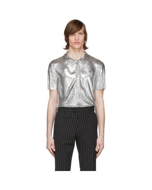 Paco Rabanne Metallic Silver Mesh Polo Shirt for men
