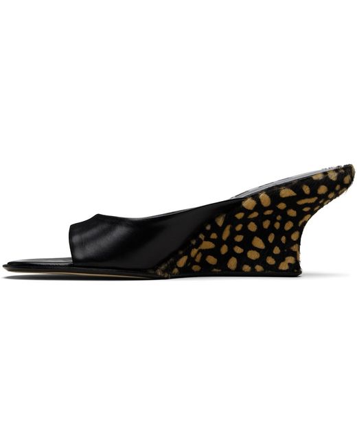 By Far Black Caroo Cheetah Pony Hair Heeled Sandals