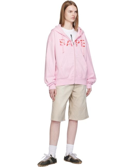 A Bathing Ape Abc Camo Crystal Logo Wide Zip Hoodie in Pink | Lyst