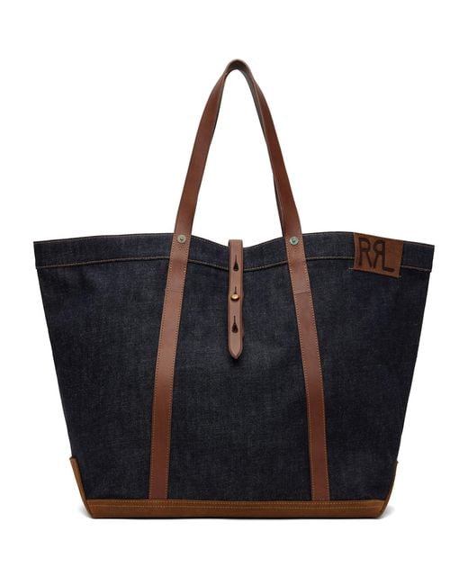 RRL Black Leather-Trim Denim Tote for men